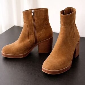 Boots Suede Side-Zip Ankle Boots in Tan Brown